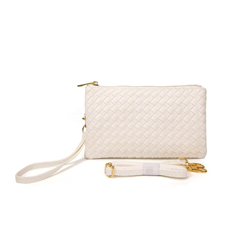 7050 Kathy Woven Three Compartment Clutch/Crossbody Bag - MiMi Wholesale