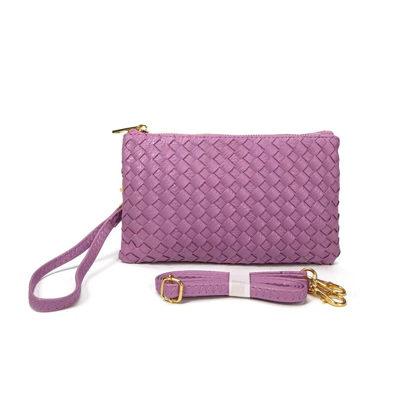 7050 Kathy Woven Three Compartment Clutch/Crossbody Bag - MiMi Wholesale