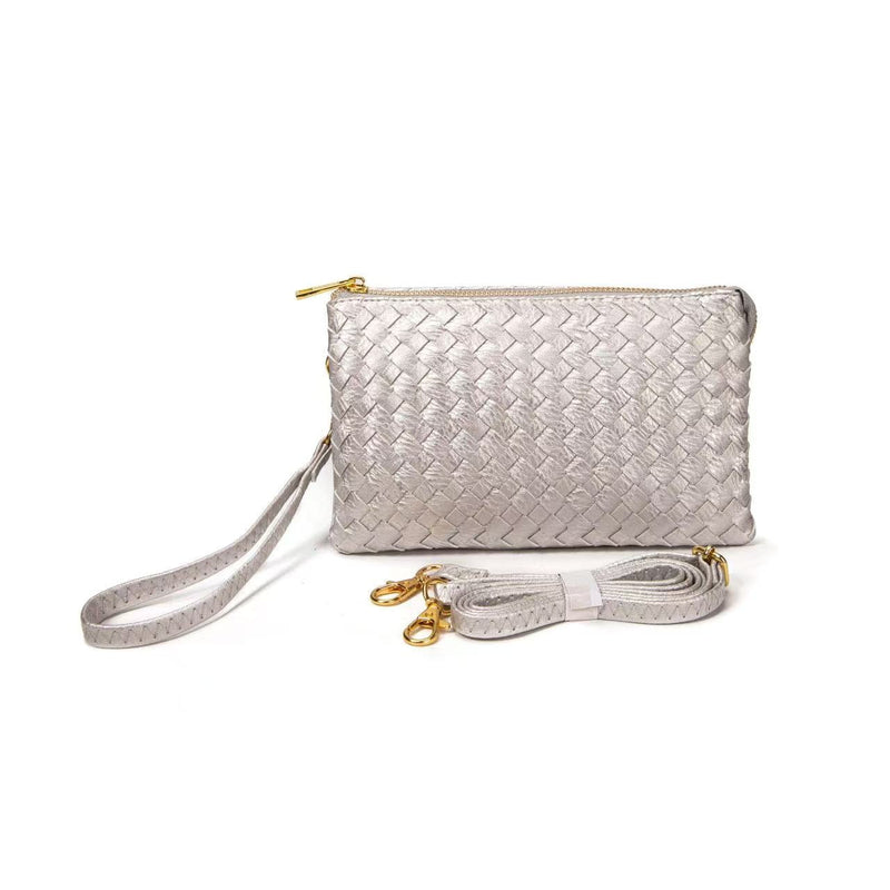 7050 Kathy Woven Three Compartment Clutch/Crossbody Bag - MiMi Wholesale