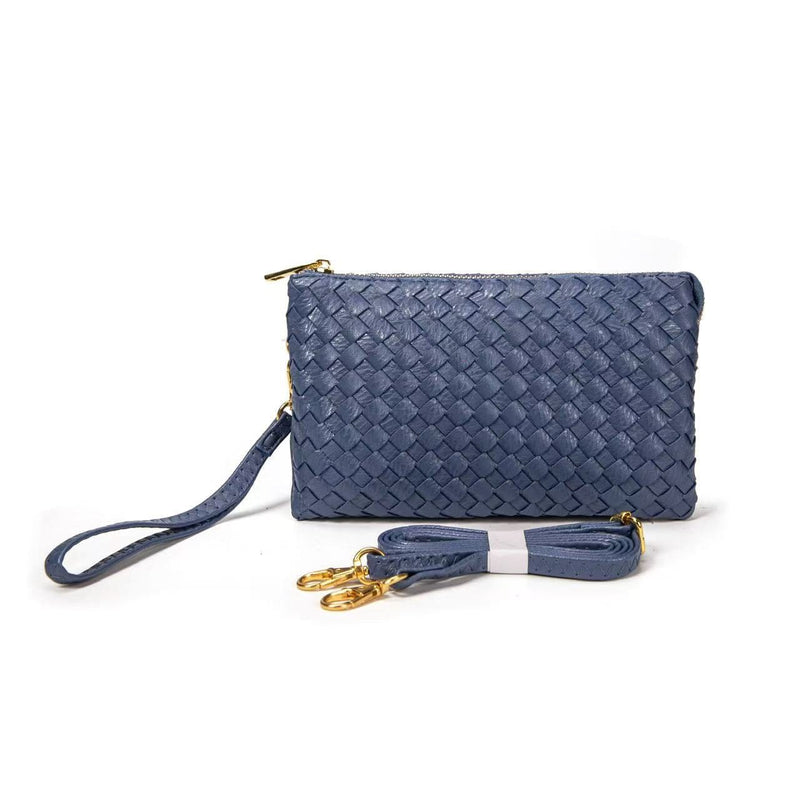 7050 Kathy Woven Three Compartment Clutch/Crossbody Bag - MiMi Wholesale