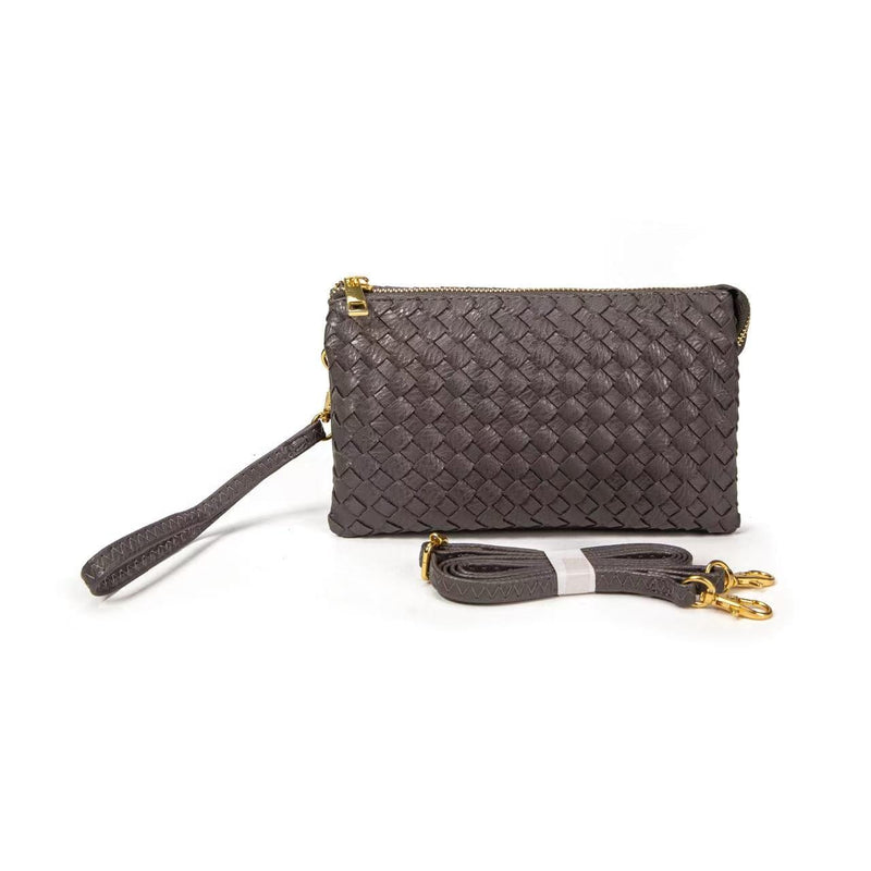 7050 Kathy Woven Three Compartment Clutch/Crossbody Bag - MiMi Wholesale