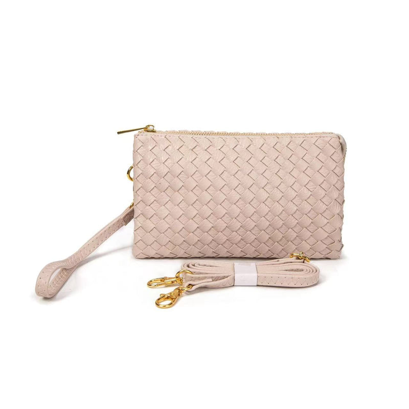 7050 Kathy Woven Three Compartment Clutch/Crossbody Bag - MiMi Wholesale