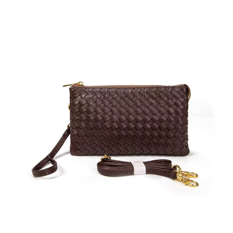 7050 Kathy Woven Three Compartment Clutch/Crossbody Bag - MiMi Wholesale