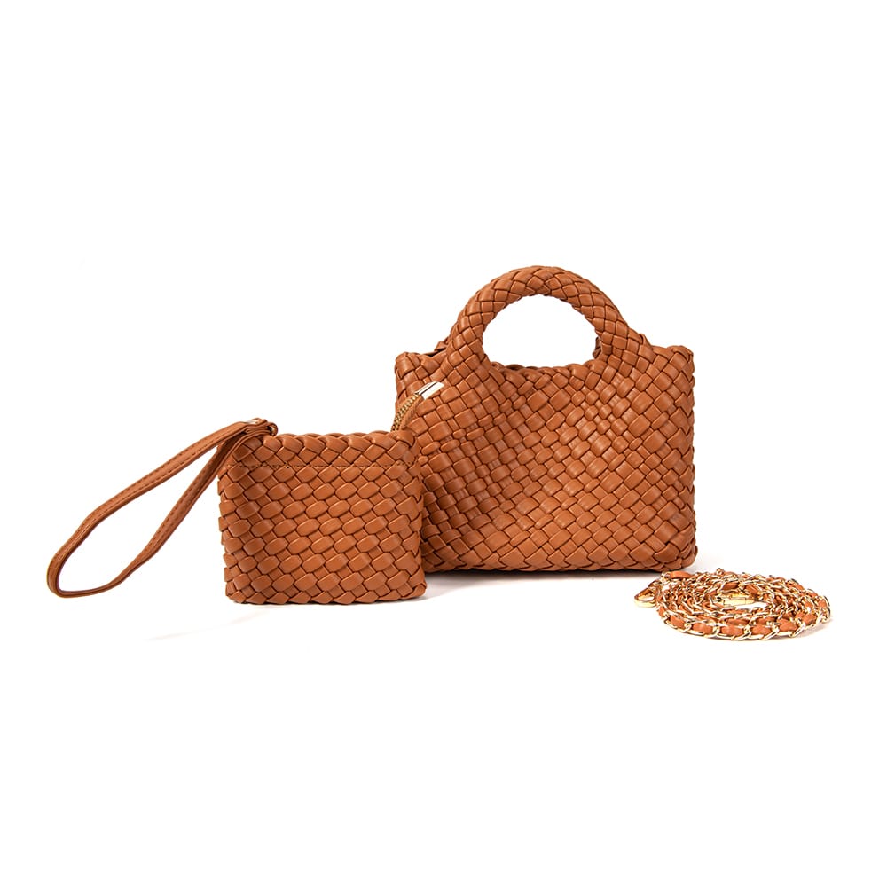 9043 Stella Woven Mini Tote Crossbody & Matching Wristlet - MiMi Wholesale