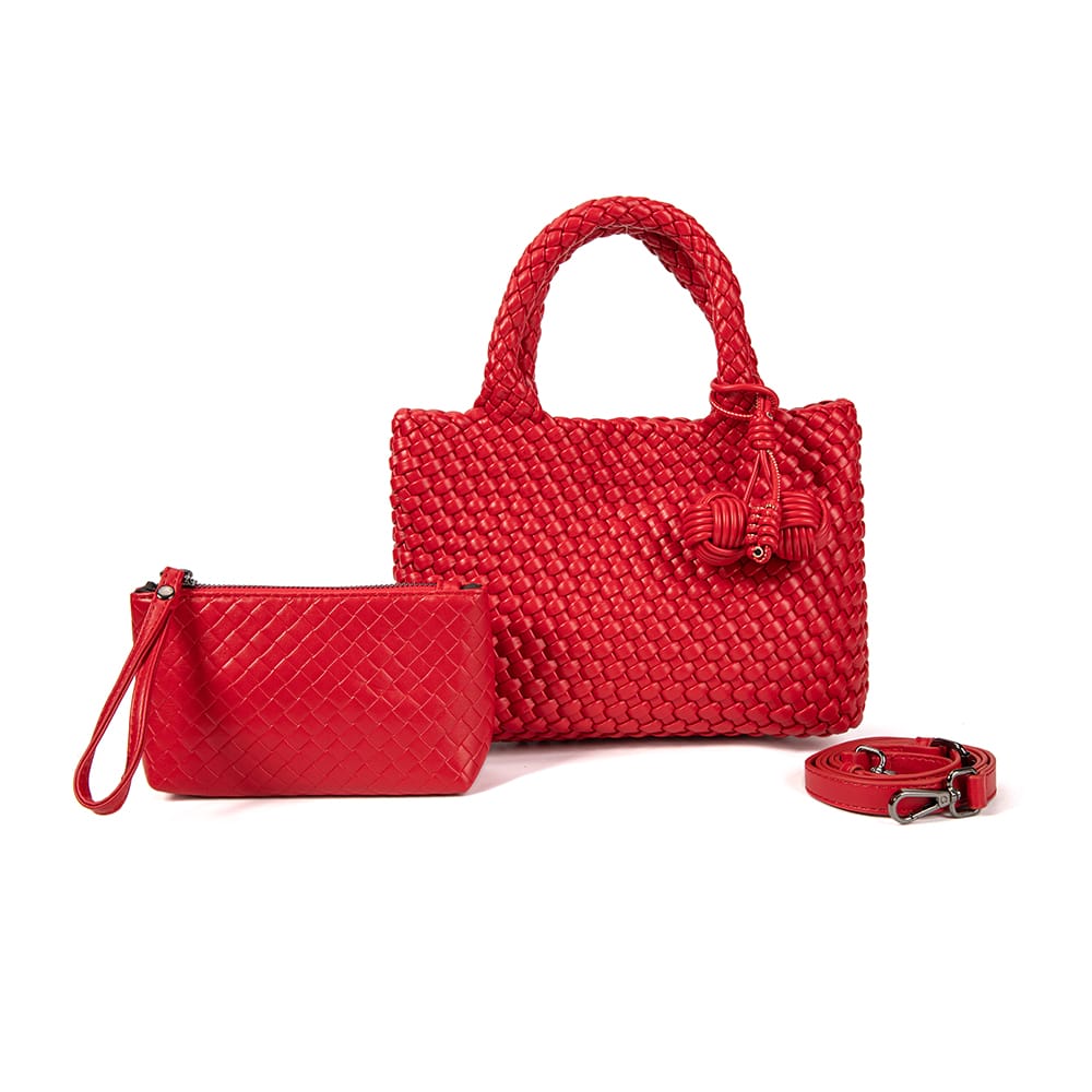 9045 Daya Mini Woven Tote Bag w/ Monkey Fist Bag Charm - MiMi Wholesale