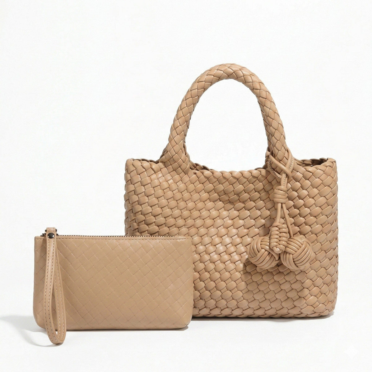 9045 Daya Mini Woven Tote Bag w/ Monkey Fist Bag Charm - MiMi Wholesale
