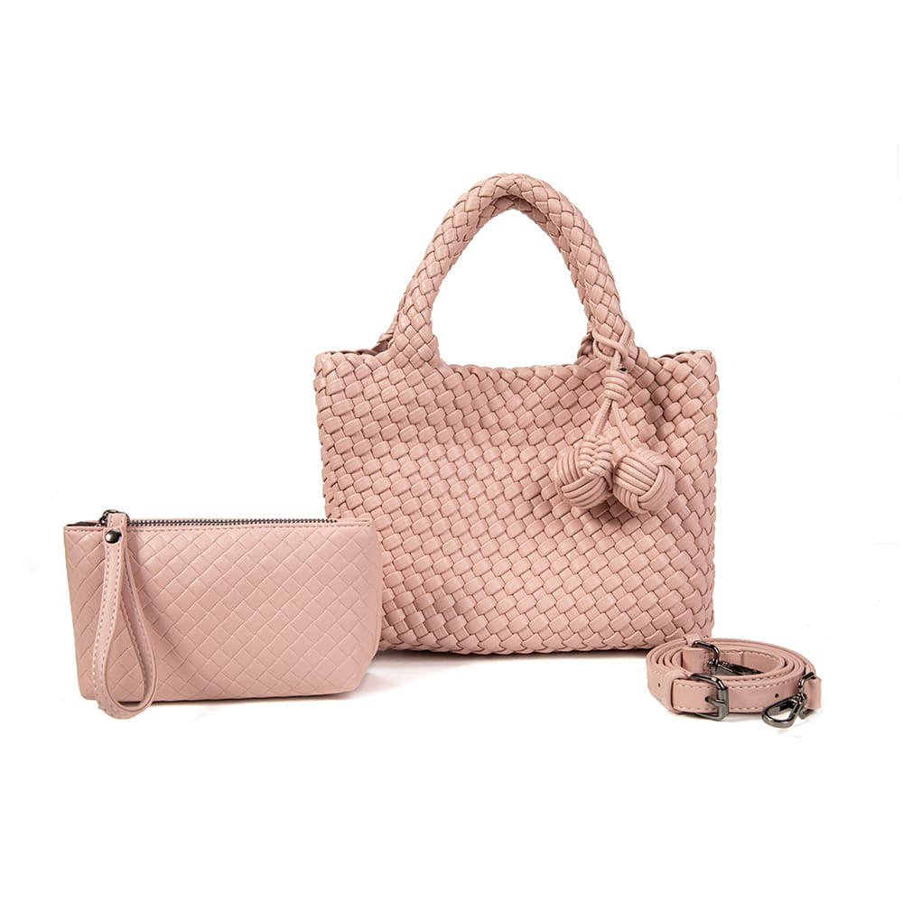 9045 Daya Mini Woven Tote Bag w/ Monkey Fist Bag Charm - MiMi Wholesale