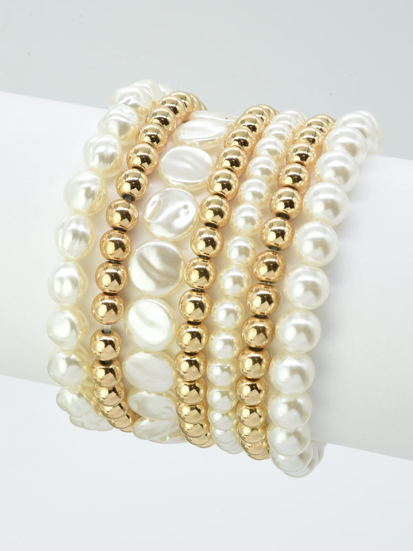 CB2227 Multi Strand CCB & Pearl Bracelet Set