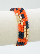 CB2287 4 Piece Glass Metal Bead Stretch Bracelet Set