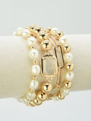 CB2361 4 Piece Chain, Pearl, and CCB Stretch Bracelet