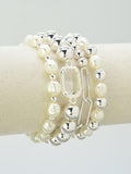CB2361 4 Piece Chain, Pearl, and CCB Stretch Bracelet