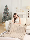 JCL6087 Cable Knit Tassel Throw Blanket