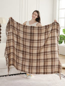 JCL6341 Brushed Plaid Throw Blanket with Fringe