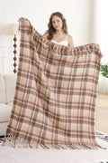 JCL6341 Brushed Plaid Throw Blanket with Fringe