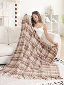 JCL6341 Brushed Plaid Throw Blanket with Fringe