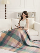 JCL6341 Brushed Plaid Throw Blanket with Fringe