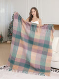 JCL6341 Brushed Plaid Throw Blanket with Fringe