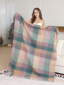 JCL6341 Brushed Plaid Throw Blanket with Fringe