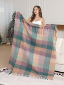 JCL6341 Brushed Plaid Throw Blanket with Fringe