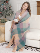 JCL6341 Brushed Plaid Throw Blanket with Fringe