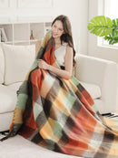 JCL6341 Brushed Plaid Throw Blanket with Fringe