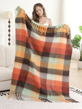 JCL6341 Brushed Plaid Throw Blanket with Fringe