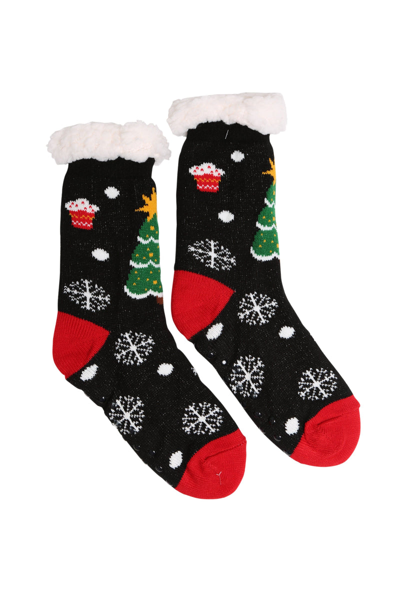 JCS208 6 Piece Assorted Christmas Grip Sherpa Socks Pack