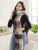 JS2431 Plaid Chunky Scarf With Fringe