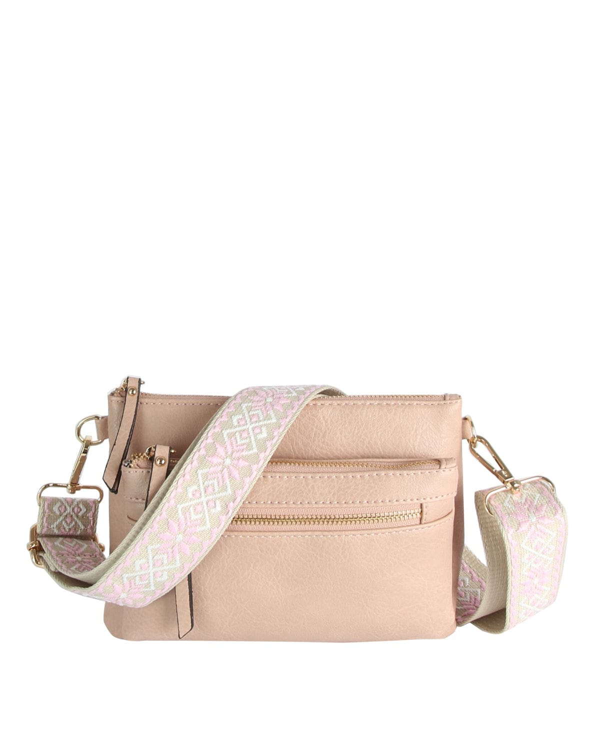 LQ342-Z Melissa Multi Zip Pocket Crossbody With Guitar Strap