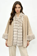 MS0508 Textured Faux Mink Fur Trimmed Cape Shawl