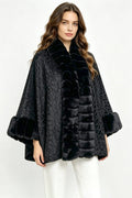 MS0508 Textured Faux Mink Fur Trimmed Cape Shawl