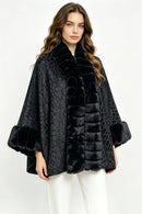 MS0508 Textured Faux Mink Fur Trimmed Cape Shawl