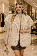 P6229 Isabella Shaggy Faux Fur Cap Sleeve Vest - BEIGE