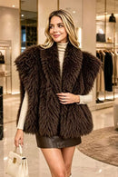 P6229 Isabella Shaggy Faux Fur Cap Sleeve Vest - GREEN