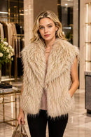 P6230 Emma Shaggy Faux Fur Vest - BEIGE