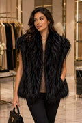 P6230 Emma Shaggy Faux Fur Vest - BLACK