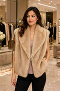 P6232 Chloe Shawl Collar Faux Fur Vest - BEIGE