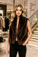 P6232 Chloe Shawl Collar Faux Fur Vest - GREEN