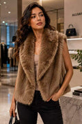 P6232 Chloe Shawl Collar Faux Fur Vest - KHAKI