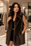P6233 Olivia Longline Faux Fur Vest - GREEN
