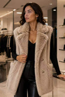 P6233 Olivia Longline Faux Fur Vest - KHAKI