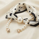 S5138 Checker Print Pearl Silk Scarf Necklace
