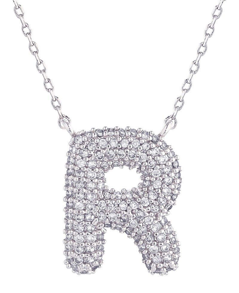 SJN330011 White Gold CZ Initial Letter Necklace - MiMi Wholesale