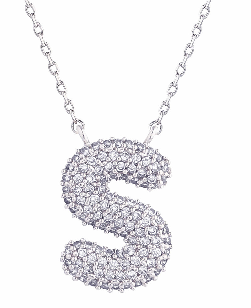 SJN330011 White Gold CZ Initial Letter Necklace - MiMi Wholesale