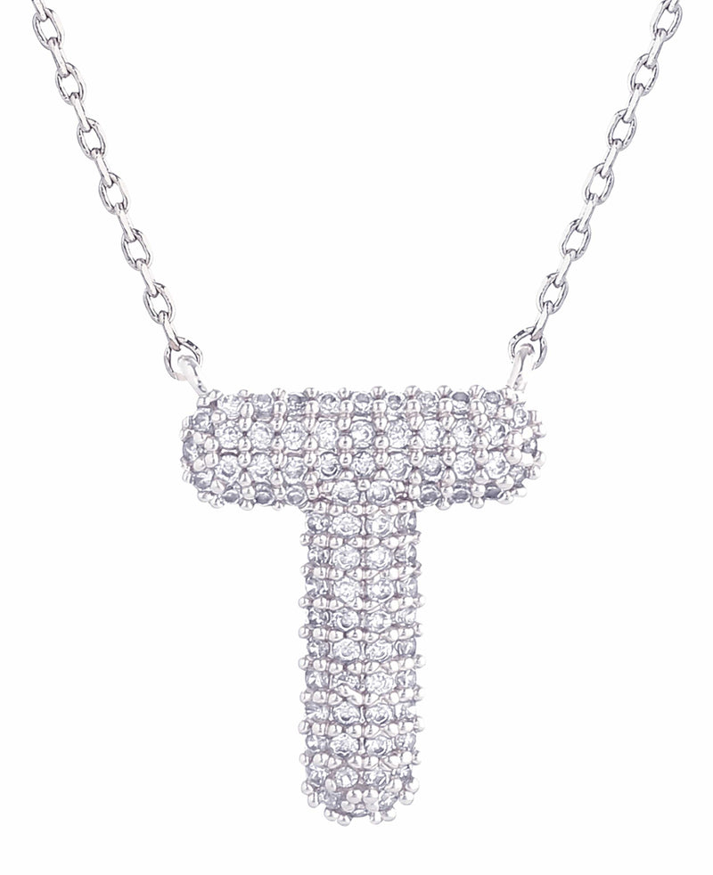 SJN330011 White Gold CZ Initial Letter Necklace - MiMi Wholesale