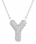 SJN330011 White Gold CZ Initial Letter Necklace - MiMi Wholesale