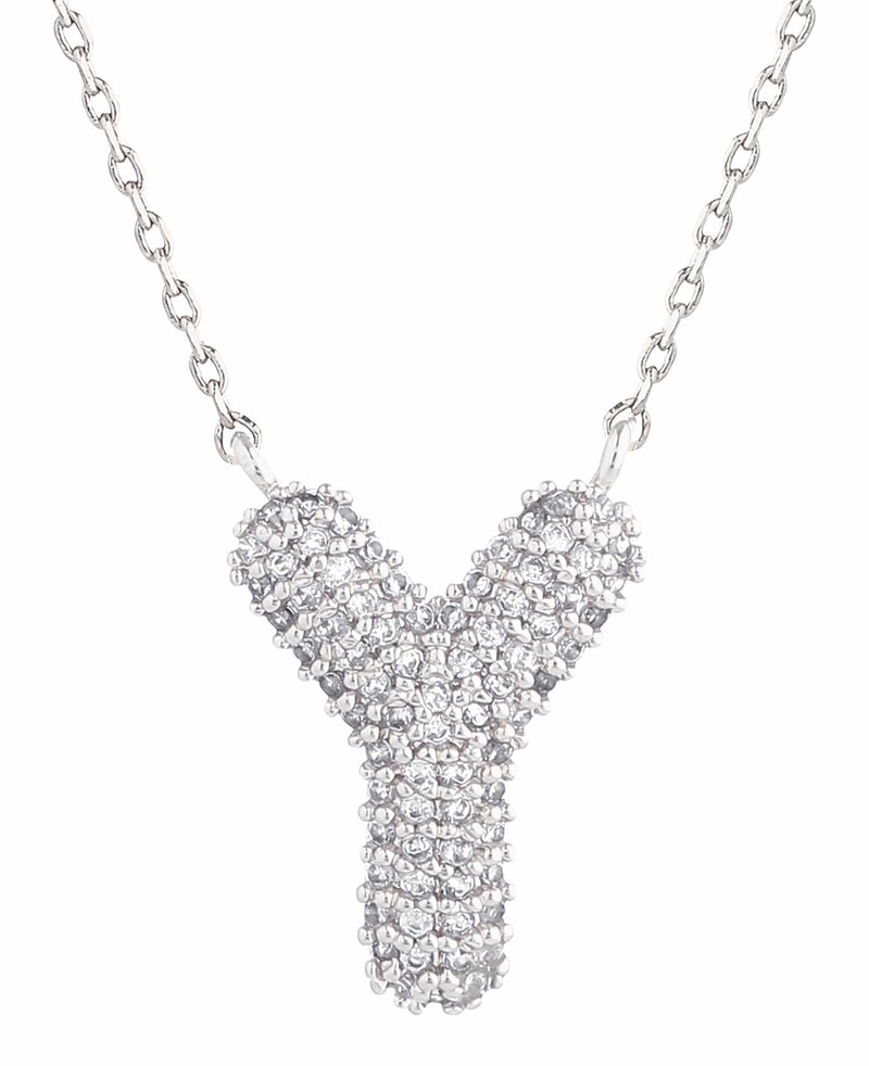 SJN330011 White Gold CZ Initial Letter Necklace - MiMi Wholesale