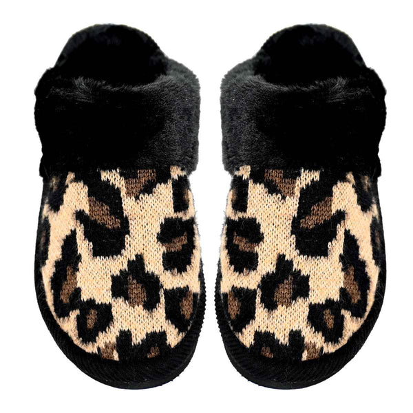 SPE2061 Knitted Leopard Furry Slippers