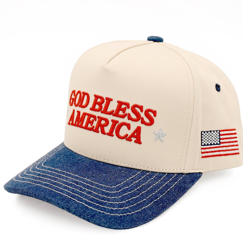 TCM0067 Two Tone God Bless America Embroidered Trucker Hat