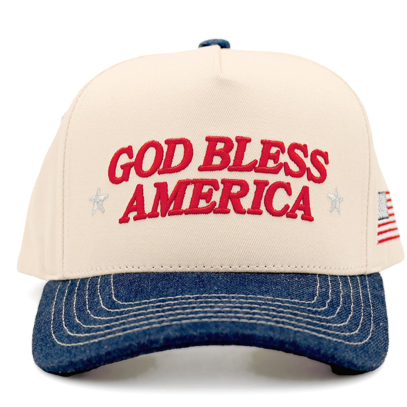 TCM0067 Two Tone God Bless America Embroidered Trucker Hat